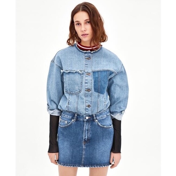 Zara Dresses & Skirts - Zara | Distressed Jean Mini Skirt Med Wash Denim